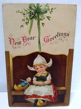 New Years Postcard Ellen Clapsaddle Dutch Girl Wood Shoe 1908 Germany Vintage - £15.02 GBP