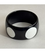 Vintage Bangle Bracelet Lucite Black w/ White Polka Dots Wide - $41.89 CAD