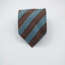Giorgio Armani Brown With Blue Stripes Silk Men&#39;s Neck Tie 55.5&quot; x 4&quot; - £19.65 GBP