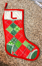 Vintage Quilted Christmas Stocking Green Polka Dots Homemade L - $17.99