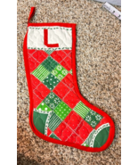 Vintage Quilted Christmas Stocking Green Polka Dots Homemade L - £14.14 GBP