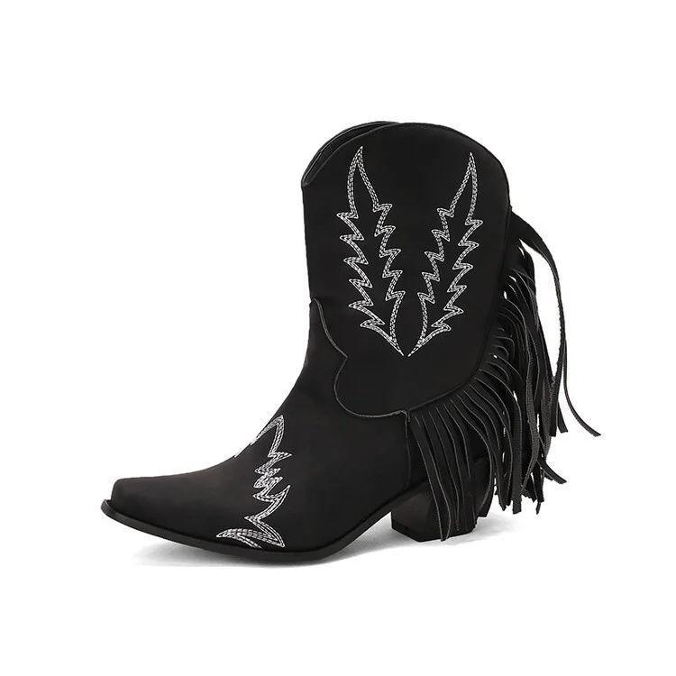 boy Boots For Women Shoes Fringe Embroidered Pointed Toe Med Heels Women&#39;s Boots - £106.21 GBP