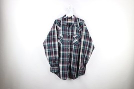 Vintage 70s Rockabilly Mens Large Tall Western Rodeo Snap Button Shirt Plaid - £27.74 GBP