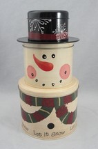 3 Tier Stacking Snowman Tin Snowflake Winter Christmas Cookies Candy Nut... - $12.25