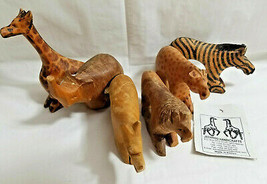 6 Jedando Kenya Handicrafts Wild Animals Napkin Rings Craved Mahogany Wood - £23.11 GBP