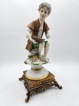 Benacchio Porcelain Statue Boy With Fish Brass Base 10.5% - Triade - $242.55