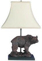 Sculpture Table Lamp MOUNTAIN Lodge Grizzly Bear Ebony Antique White Black - £438.84 GBP