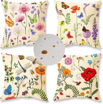 ONWAY Outdoor Waterproof Spring Summer Pillow Covers 18X18 Inch Set of 4 Floral  - £14.16 GBP