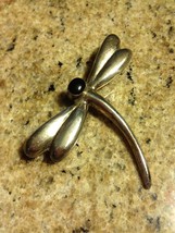 DRAGONFLY Vintage Brooch Pin in Sterling Silver with Bezel set BLACK ONYX  - $55.00