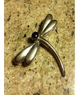 DRAGONFLY Vintage Brooch Pin in Sterling Silver with Bezel set BLACK ONYX  - £43.28 GBP