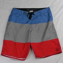 Volcom 32 x 10&quot; Blue Red Stripe Unlined Board Hybrid Shorts - £13.46 GBP