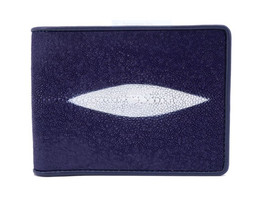 Genuine Stingray Skin Leather Bifold 2 eyes Wallet for Men : Blue - £44.24 GBP