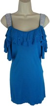 NWT Belldini M Blue Rhinestone Tunic Top Cold Shoulder Bling - $34.99