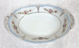 Antique Nippon Hand Painted Pink Rose Garland Oval Bowl Tab Handles Gold Details - £11.31 GBP