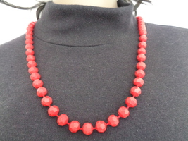 Cherry Red 26” Faceted Plastic Beaded Vintage Necklace (#5555)  - £11.08 GBP