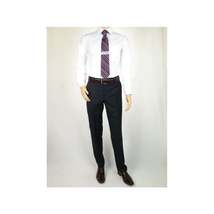 Men's MANTONI Flat Front Pants 100% Wool Super 140's Classic Fit 40901 Navy Blue image 3
