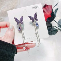 1 Pair Fashion Shiny Butterfly Rhinestone Drop Dangle Earrings Women Elegant Lon - £10.33 GBP