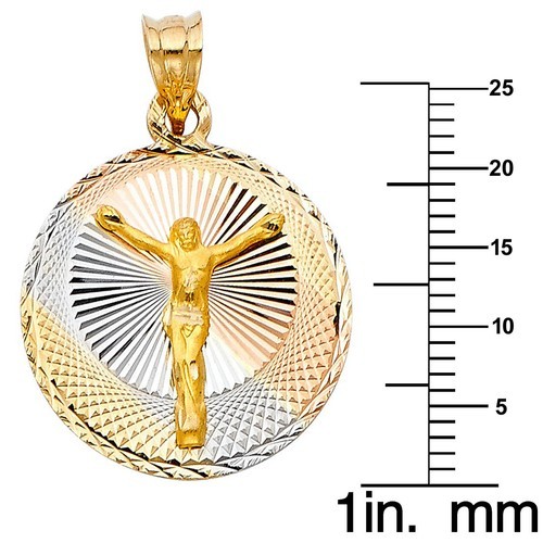 Genuine 14k Tri-Tone Gold 0.98" Fancy Crucifix Round Pendant Necklace 16" to 24" Item image 2