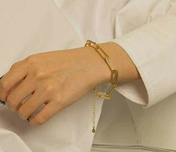 7&quot;+2&quot; Paperclip Hollow Chain Bracelet Women/Girl Wristband Jewelry 18K Yellow GP - £170.26 GBP