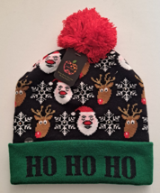 Christmas Winter Beanie Knit Hat Light Up Xmas Winter Warm Cap Pom Pom S... - £7.58 GBP