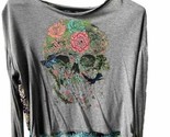 Xhilaration Top Womens Small Floral Skull Round Neck Long Sleeve Hi Lo - $10.71