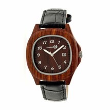 NEW Earth EW2703 Unisex Eco-Friendly Date Black Leather Sherwood Red Wood Watch - £51.39 GBP