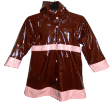 Western Chief Girl&#39;s Size 4/5 Glossy Reversible Raincoat Lined With Hood Brown - £18.51 GBP