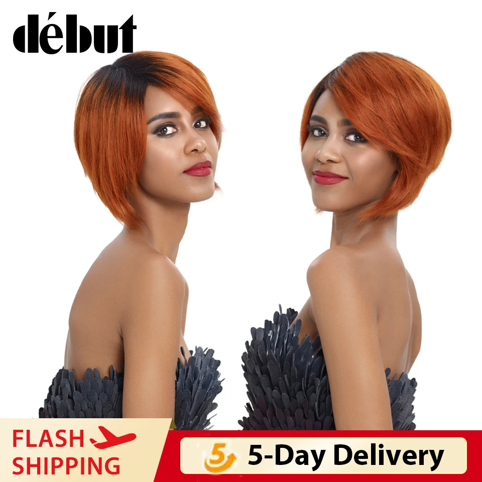 Debut Ombre Short Bob Wigs Cheap Human Hair Wigs For Black Women 99J Red Pix - £32.19 GBP