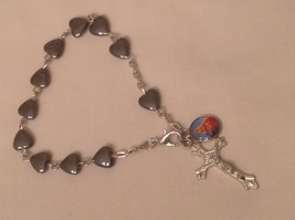  Rosary bracelet with Heart Shaped Hematite 8 mm bead &amp; Mother Mary meda... - £3.79 GBP