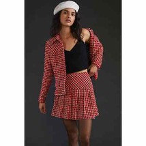 New Anthropologie Anna Sui Plaid Mini Skirt $414 SIZE 2 Red - £70.34 GBP
