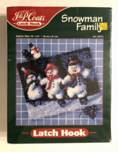 J&amp;P Coats Latch Hook Kit Snowman Family 25513 Vintage 90s Christmas Sealed - £23.00 GBP