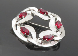 VAN DELL 925 Sterling Silver - Marquise Cut Red Topaz Swirl Brooch Pin - BP3634 - £35.57 GBP
