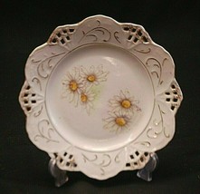 Vintage Porcelain Embossed Pierced Saucer White Daisies Floral w Gold Tr... - $9.89