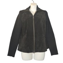 Covington Women Medium Leather Coat Elbow Patches Chocolate Brown Knit Z... - $359.14 MXN