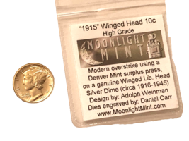 VERY RARE 1915 High Grade Winged Mercury Dime Daniel Carr Fantasy Overst... - £556.63 GBP