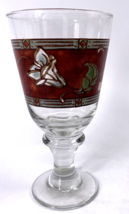 Pfaltzgraff Mission Flower Water Goblet Rust Band White Flower Iced Tea 14 oz 7&quot; - £6.32 GBP