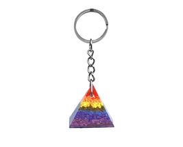 Mia Jewel Shop Rainbow Orgonite Chakra Chip Stone Inlay Crystal Pyramid Keychain - £11.86 GBP