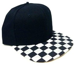 Dweebzilla Black &amp; White Checkered Print Flat Bill Adjustable Snapback Hat (Blac - £10.90 GBP+