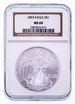 2003 Argent American Eagle Classé Par NGC Comme MS-69 - £67.21 GBP