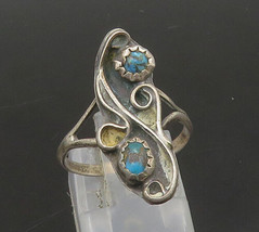NAVAJO  925 Silver  - Vintage Petite Turquoise Swirl Band Ring Sz 6.5 - RG23173 - £49.27 GBP