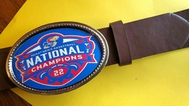 Kansas Jayhawks 2022 Ncaa Championship Epoxy Buckle &amp; Brown Bonded Leather Belt - £19.57 GBP