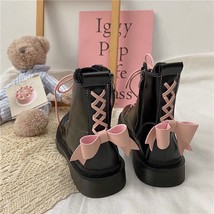 Shoes Women Pink Bow  Boots Woman Student Short Boots British Style Thic... - £30.50 GBP