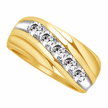 Mens Wedding Band Ring 2Ct Lab Created Moissanite 14k Yellow Gold Plated Silver - £130.42 GBP
