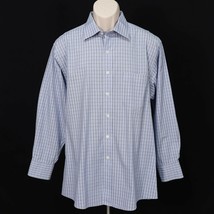 Michael Kors Mens Check Dress Shirt 16.5 - 32/33 L Large Blue Plaid Button Down - £28.60 GBP
