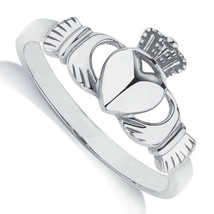 Damen 14K Weiß Vergoldet Claddagh Versprechen Freundschaft Ring Band Größe 5-10 - £77.14 GBP