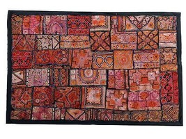 Vintage Ethno Kali Zari Wandteppich Handbestickt Patchwork Dekor Wandbehang - £151.28 GBP