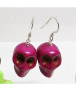 Solid 925 STERLING SILVER Purple Stone Gothic Skull Earrings Halloween Punk - $19.80