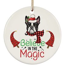 hdhshop24 Believe in Magic Christmas Boston Terrier Dog Circle Ornament ... - £15.53 GBP