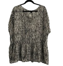 LUCKY BRAND Womens Blouse Black Ikat Semi Sheer Tie Front Boho Top Shirt Sz 2X - £13.03 GBP