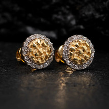 1Ct Round Lab-Created Diamond Circle Nugget Stud Earrings 14K Yellow Gold Plated - £83.90 GBP